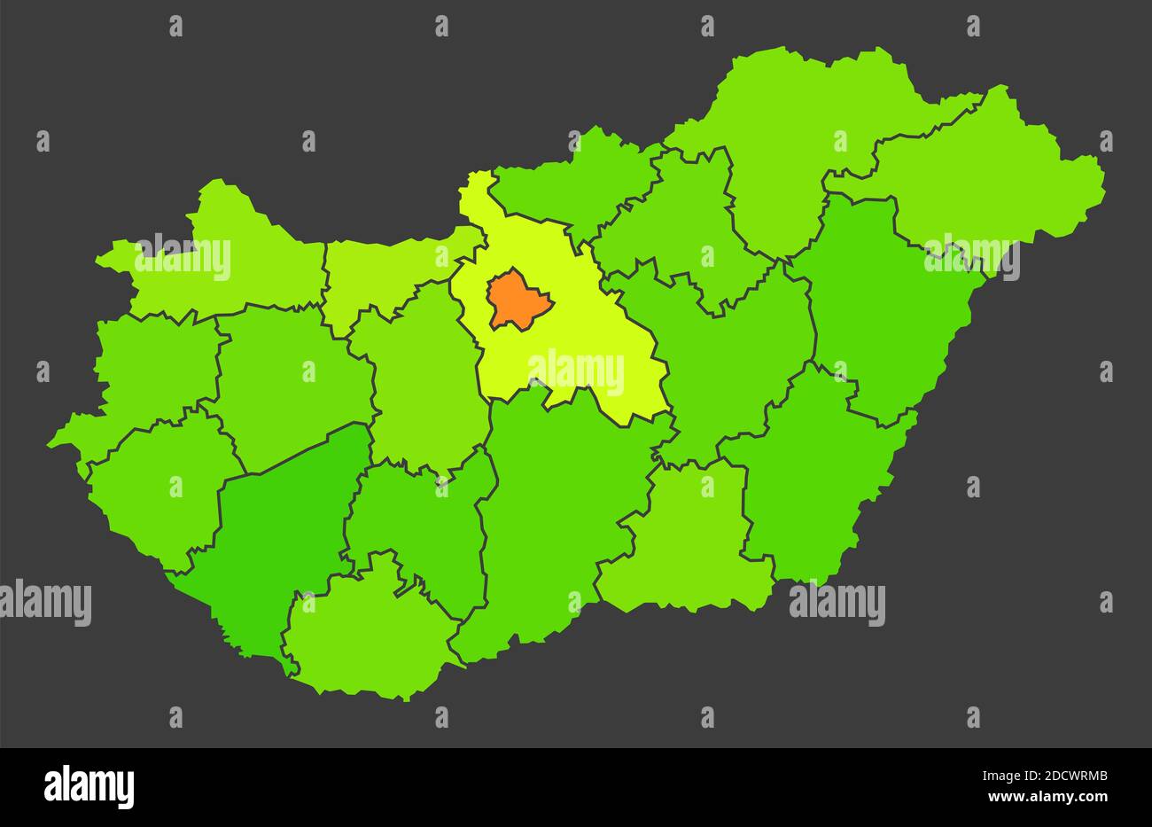 Carte de chaleur de la population de Hongrie comme illustration de densité de couleur Banque D'Images