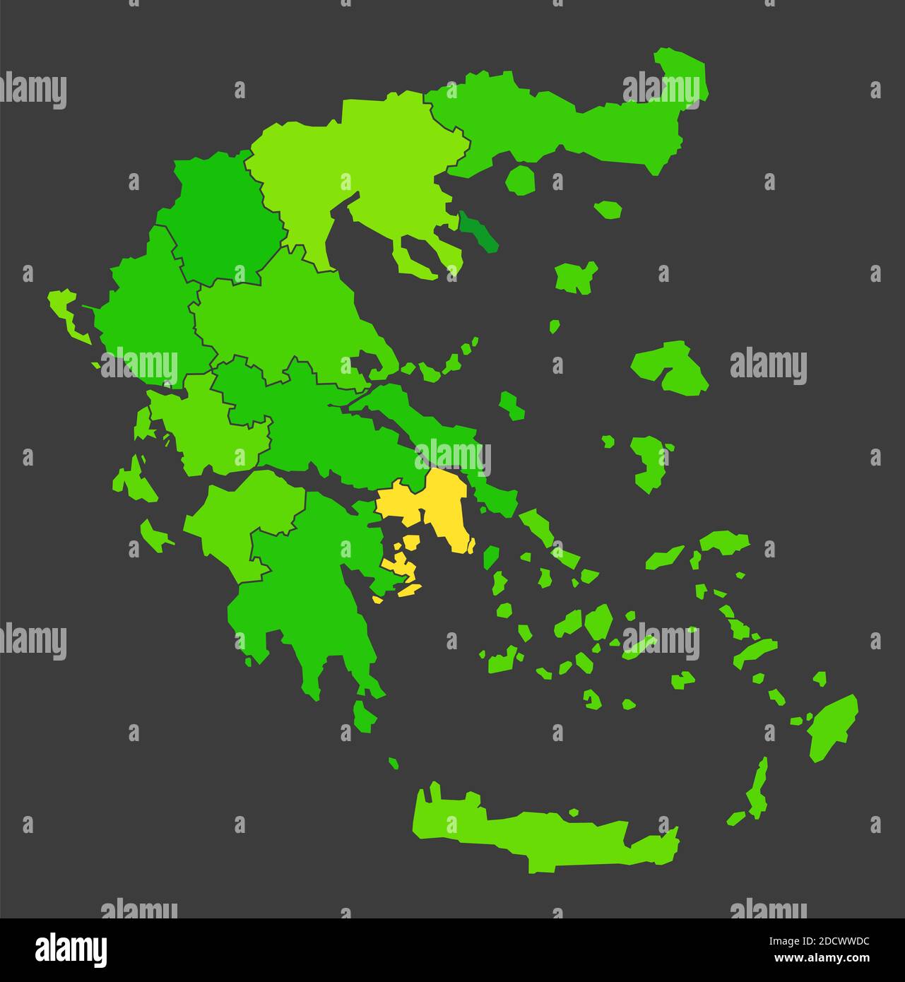 Carte de chaleur de la population de Grèce comme illustration de densité de couleur Banque D'Images