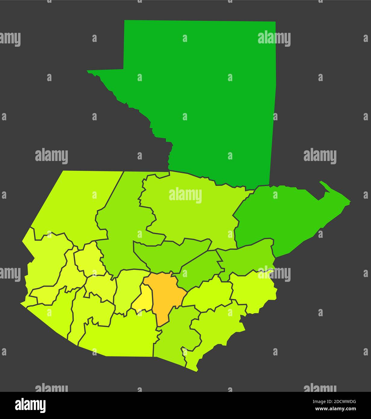 Carte de chaleur de la population du Guatemala comme illustration de densité de couleur Banque D'Images