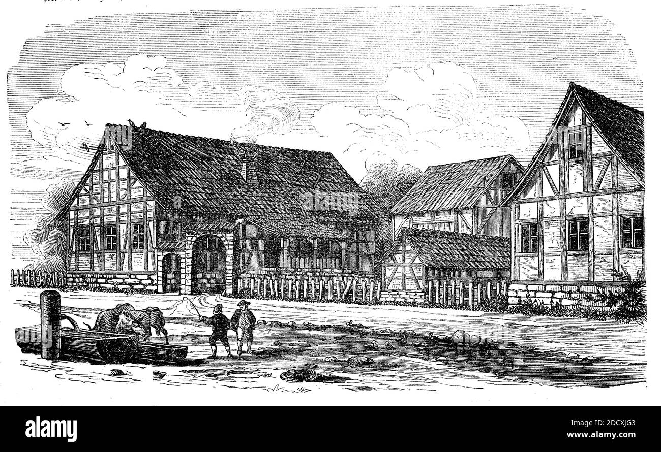 Une ferme, ferme dans le nord de la Franconie, Bavière, Allemagne, vers 1880 / ein Bauernhaus, Bauerngut im Norden von Franken, Bayern, Deutschland, UM 1880, Historisch, historique, numérique reproduction améliorée d'un original du 19ème siècle / digitale Reproduktion einer Originalvorlage aus dem 19. Jahrhundert, Banque D'Images