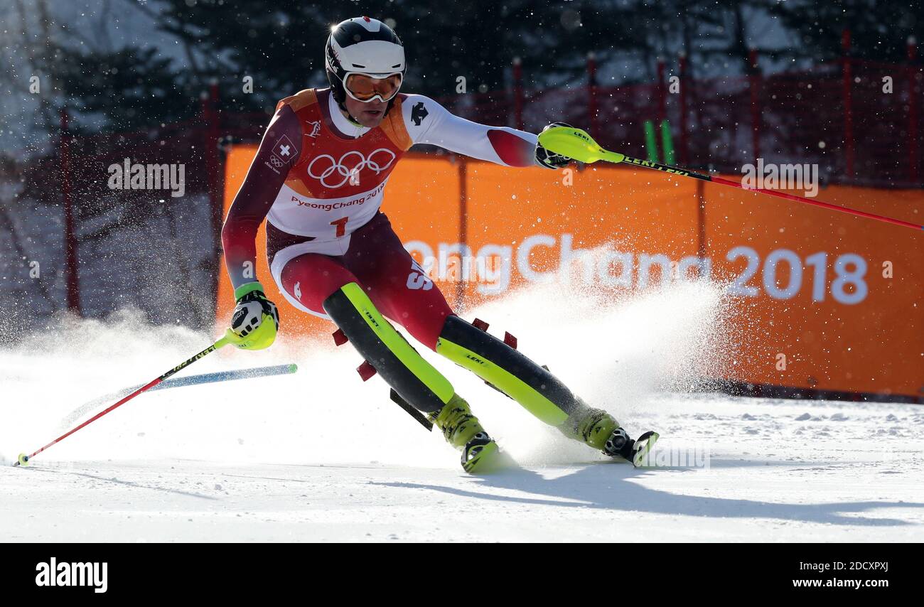 Daniel YULE de Suisse pendant le slalom masculin aux Jeux olympiques d'hiver de 2018 à Pyeongchang, Corée du Sud, le 22 février 2018. Photo de Guiliano Bevilacqua/ABACAPRESS.COM Banque D'Images