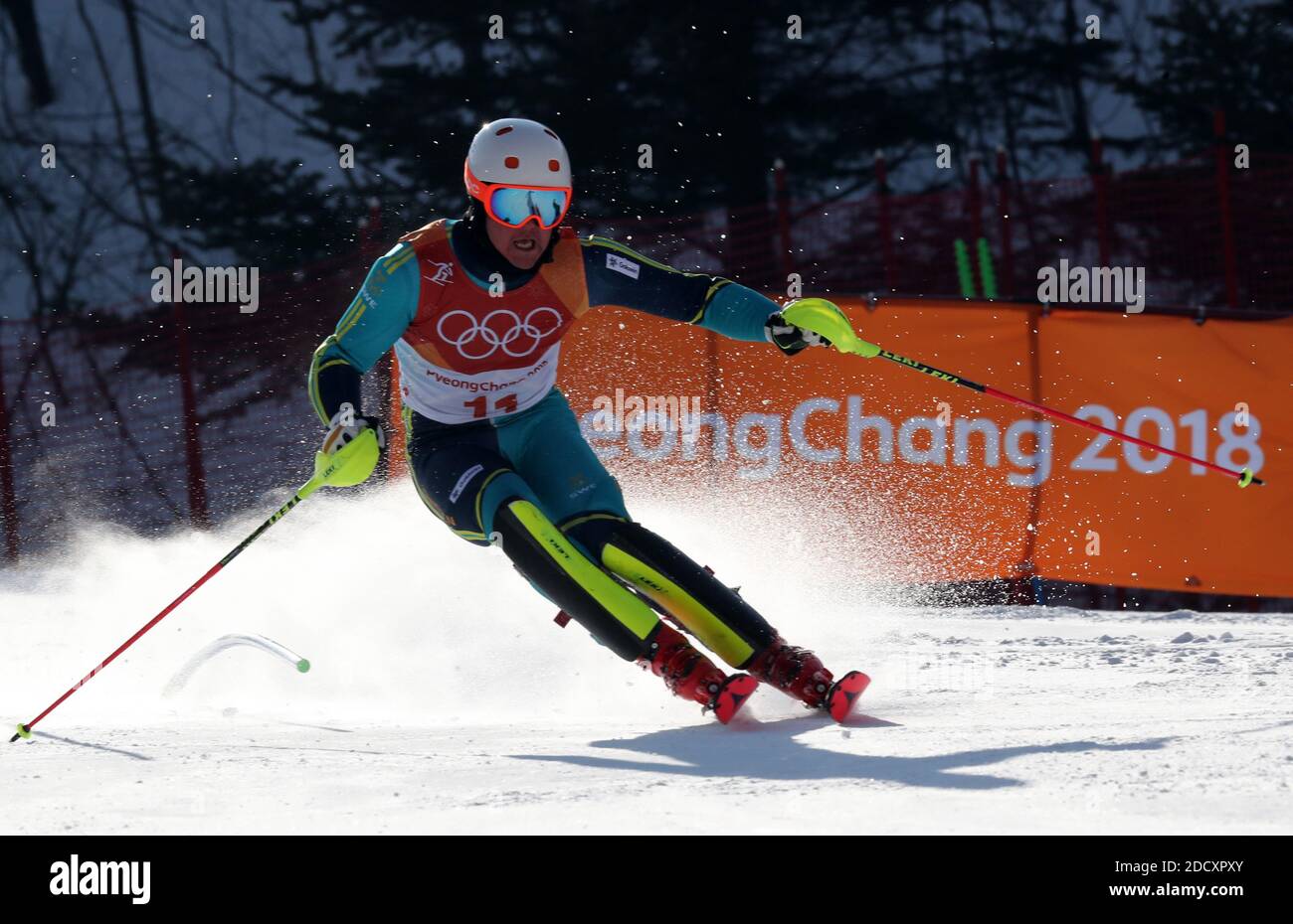 Mattias Hargin de Suède pendant le slalom masculin aux Jeux olympiques d'hiver de 2018 à Pyeongchang, Corée du Sud, le 22 février 2018. Photo de Guiliano Bevilacqua/ABACAPRESS.COM Banque D'Images