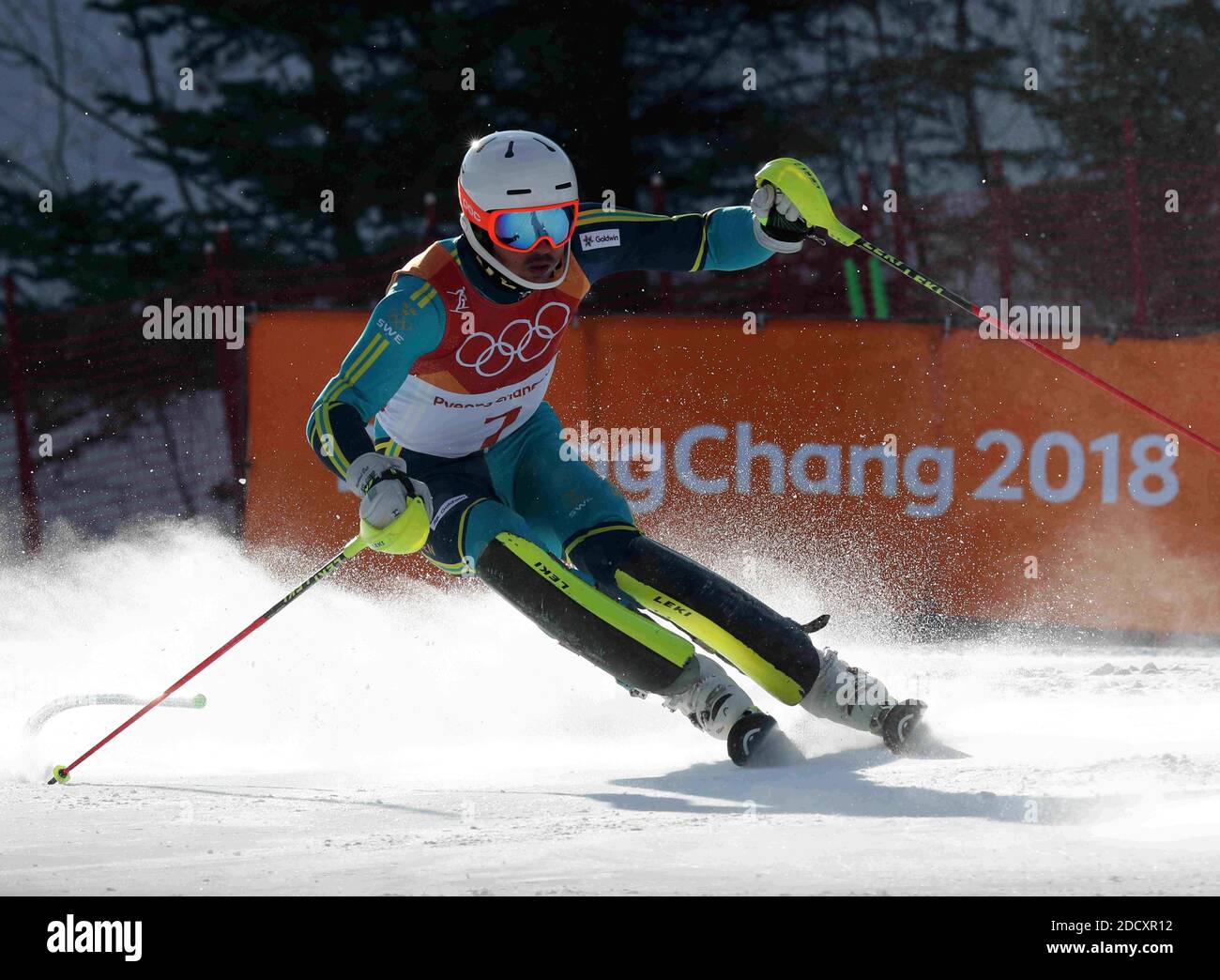 Andre Myhrer de Suède pendant le slalom masculin aux Jeux olympiques d'hiver de 2018 à Pyeongchang, Corée du Sud, le 22 février 2018. Photo de Guiliano Bevilacqua/ABACAPRESS.COM Banque D'Images