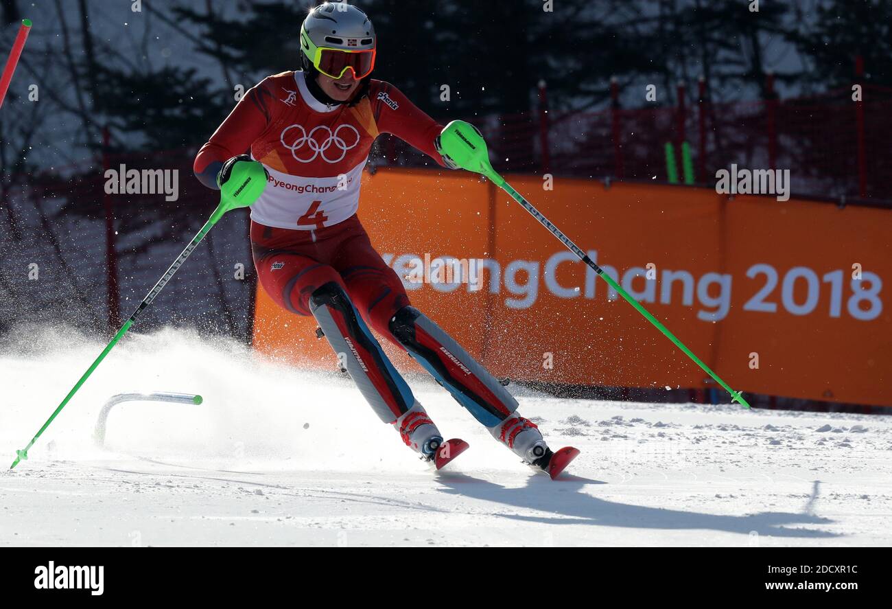 Henrik KRISTOFFERSEN, de Norvège, pendant le slalom masculin des Jeux olympiques d'hiver de 2018 à Pyeongchang, Corée du Sud, le 22 février 2018. Photo de Guiliano Bevilacqua/ABACAPRESS.COM Banque D'Images