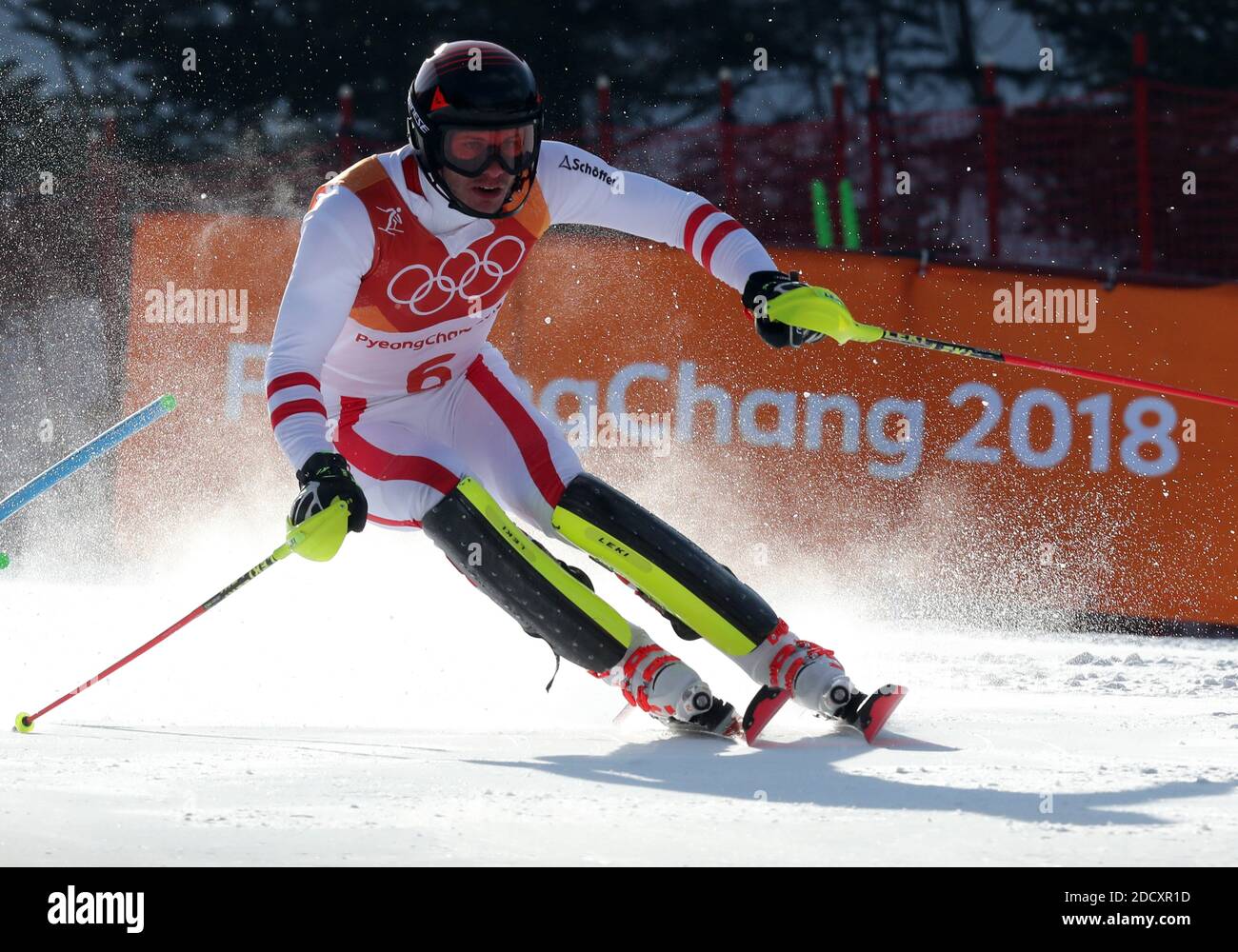 Michael MATT, d'Autriche, pendant le slalom masculin aux Jeux olympiques d'hiver de 2018 à Pyeongchang, Corée du Sud, le 22 février 2018. Photo de Guiliano Bevilacqua/ABACAPRESS.COM Banque D'Images