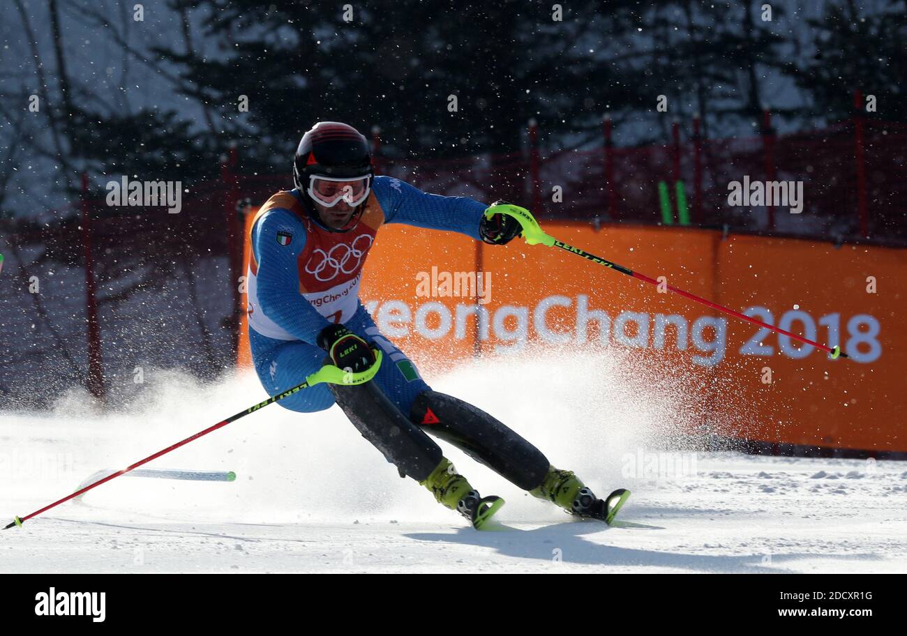 Manfred Moelgg, d'Italie, pendant le slalom masculin aux Jeux olympiques d'hiver de 2018 à Pyeongchang, Corée du Sud, le 22 février 2018. Photo de Guiliano Bevilacqua/ABACAPRESS.COM Banque D'Images