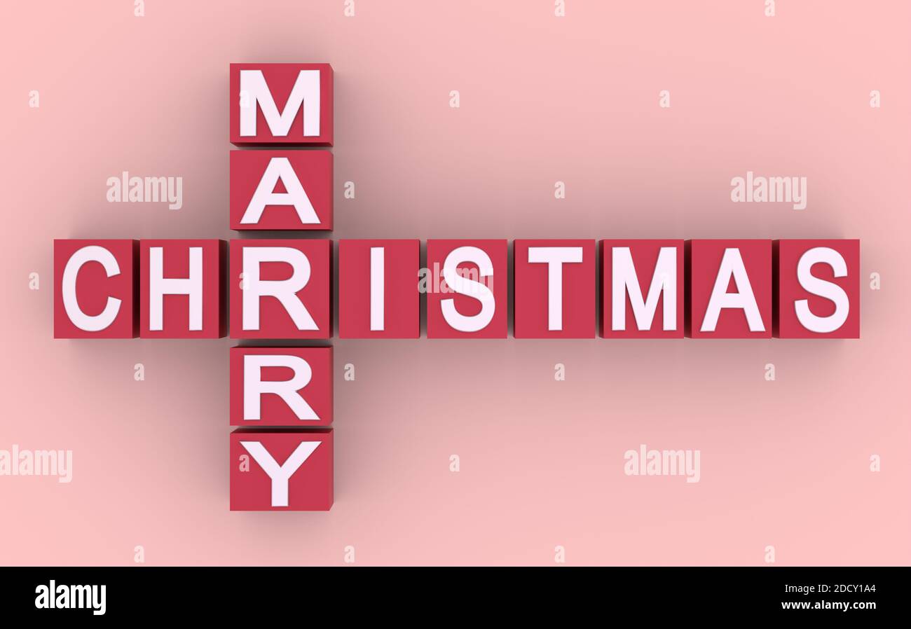 Des cubes avec des mots épousent Noël en forme de croix. rendu 3d Banque D'Images