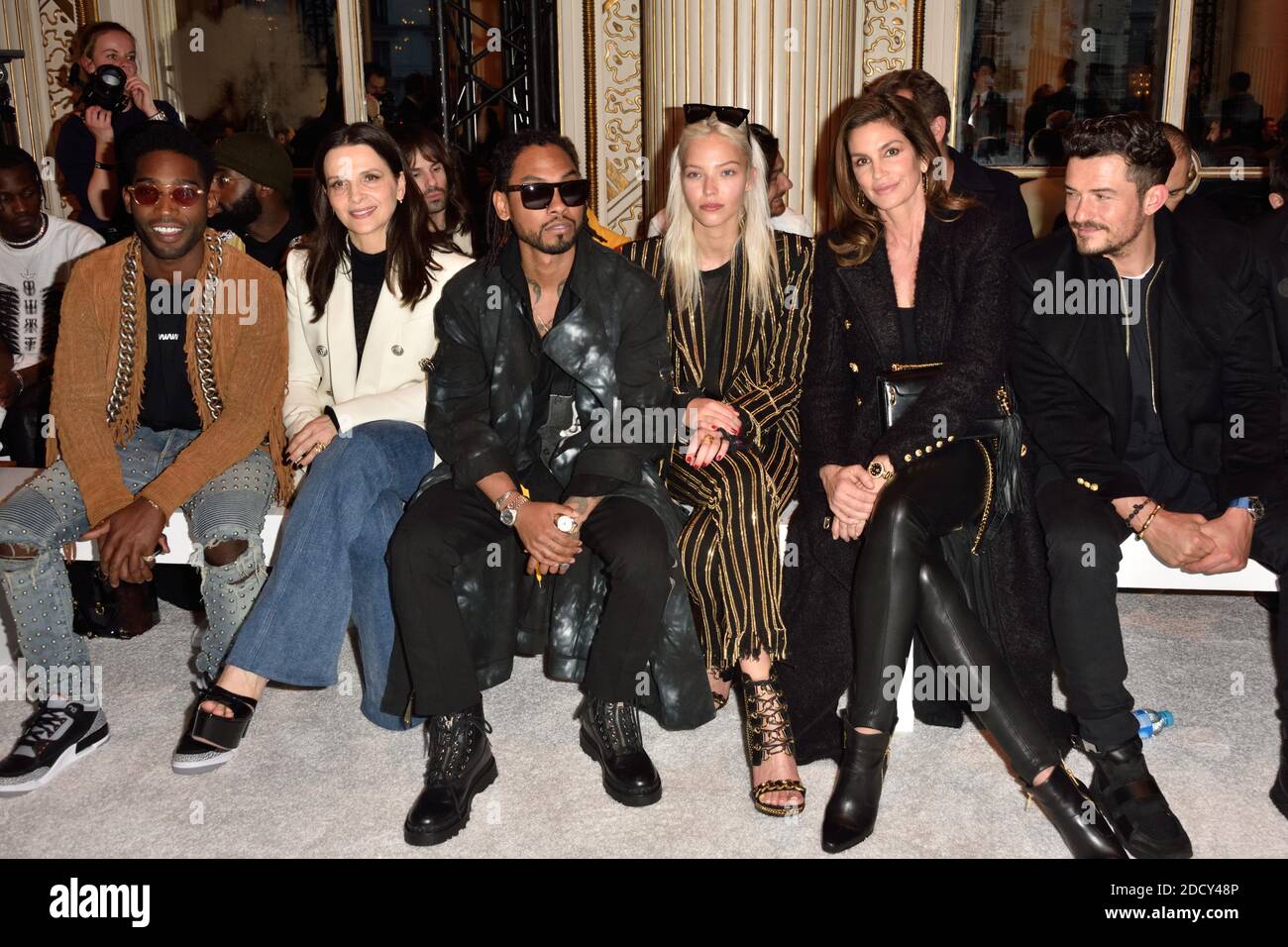 Tinée Tempah, Juliette Binoche, Miguel Jontel Pimentel, Sasha Luss, Cindy Crawford, Orlando Bloom assister au salon Balmain Homme vêtement automne/hiver 2018-2019 dans le cadre de la semaine de la mode de Paris à Paris, France, le 20 janvier 2018. Photo d'Alban Wyters/ABACAPRESS.COM Banque D'Images