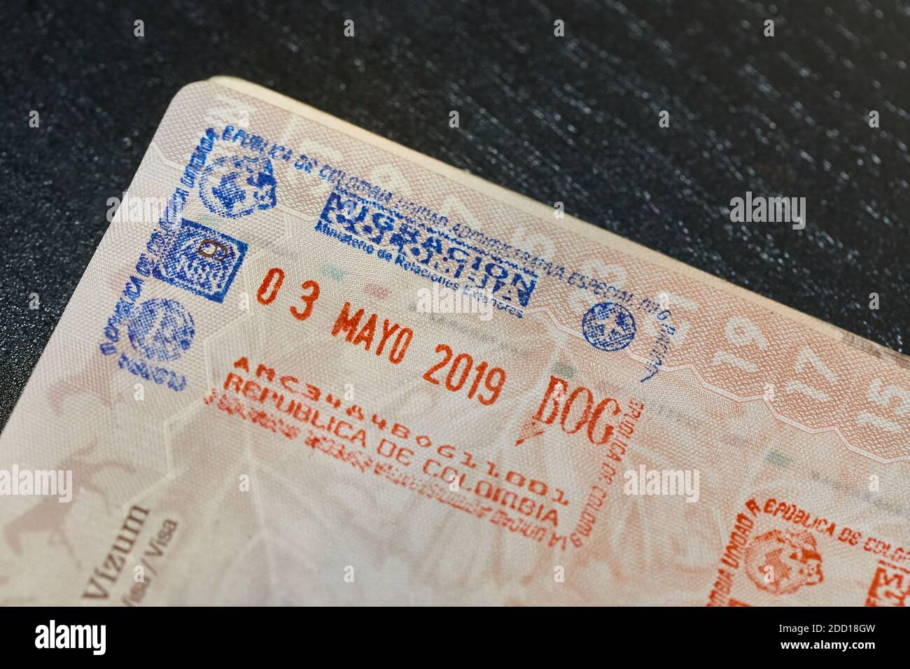 Cachet du passeport colombien de visa Banque D'Images
