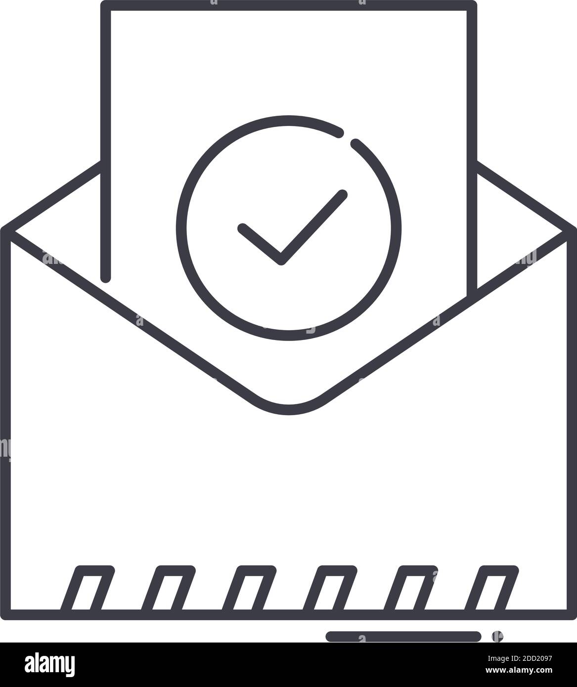 Icône de garantie par e-mail, illustration isolée linéaire, vecteur de ligne mince, signe de conception Web, symbole de concept de contour avec contour modifiable sur fond blanc Illustration de Vecteur