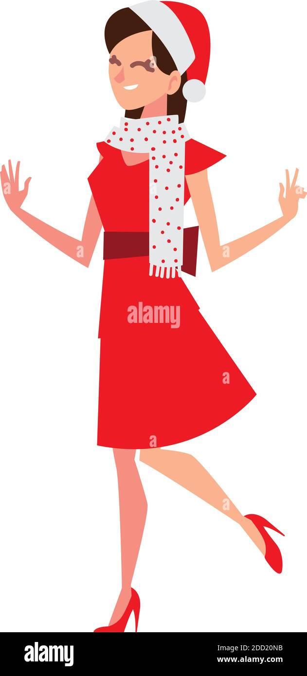 joyeux noël femme avec chapeau en robe dessin animé illustration vectorielle Illustration de Vecteur