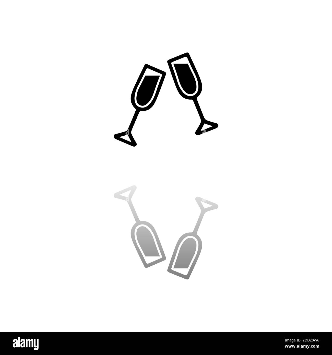 Champagne. Symbole noir sur fond blanc. Illustration simple. Icône vecteur plat. Ombre de réflexion miroir. Peut être utilisé dans le logo, le Web, le mobile et l'interface utilisateur Illustration de Vecteur