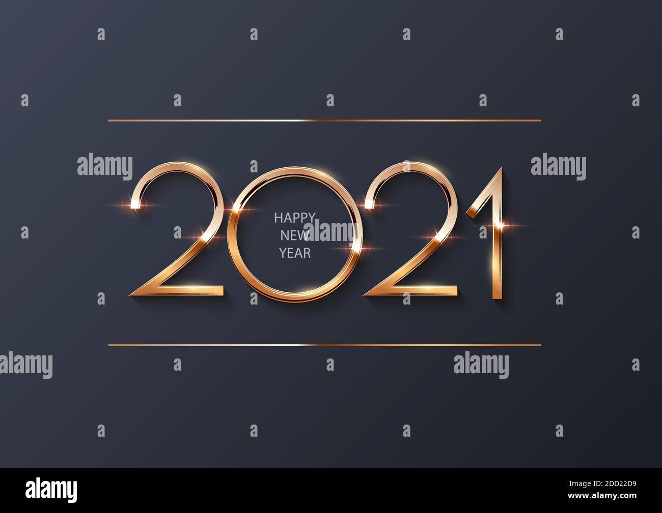 Bonne année 2021. L'or brille dans la lumière avec des éclat abstraits. Illustration de carte de vœux à motif vectoriel. Joyeux vacances Illustration de Vecteur