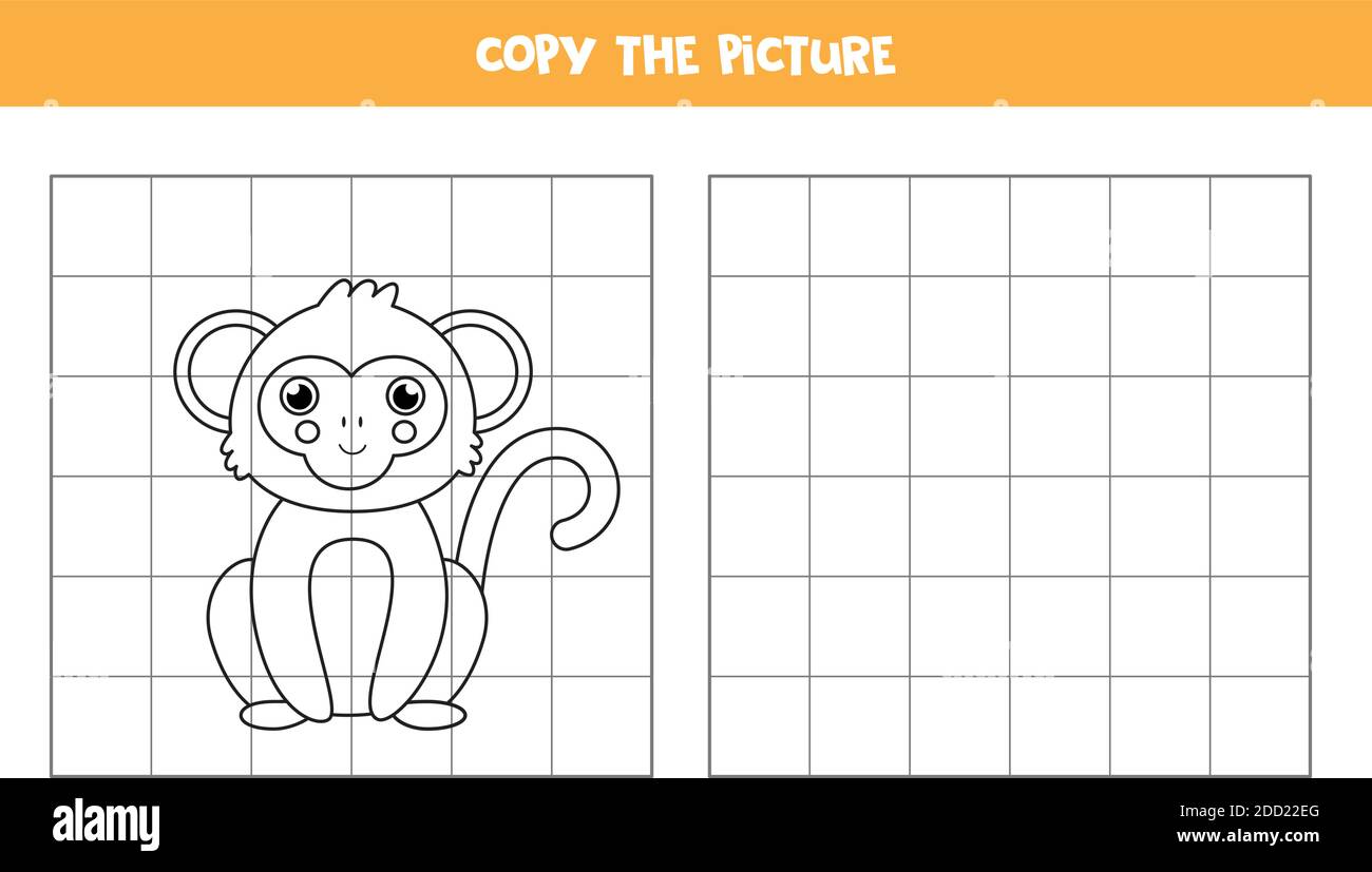 Copiez la photo du singe mignon. Jeu éducatif pour les enfants. Pratique de l'écriture manuscrite. Illustration de Vecteur