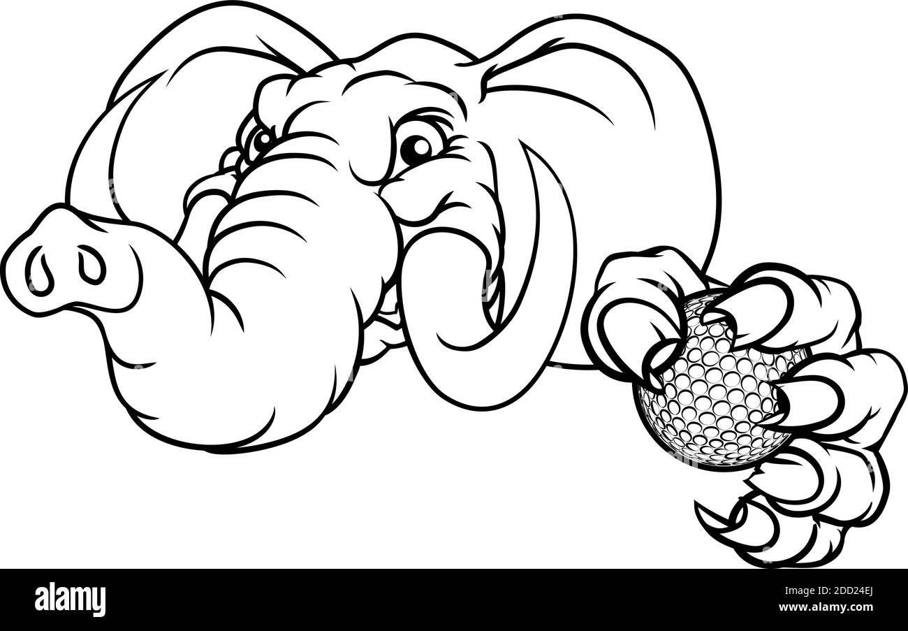 Sports de balle de golf éléphant mascotte animale Illustration de Vecteur