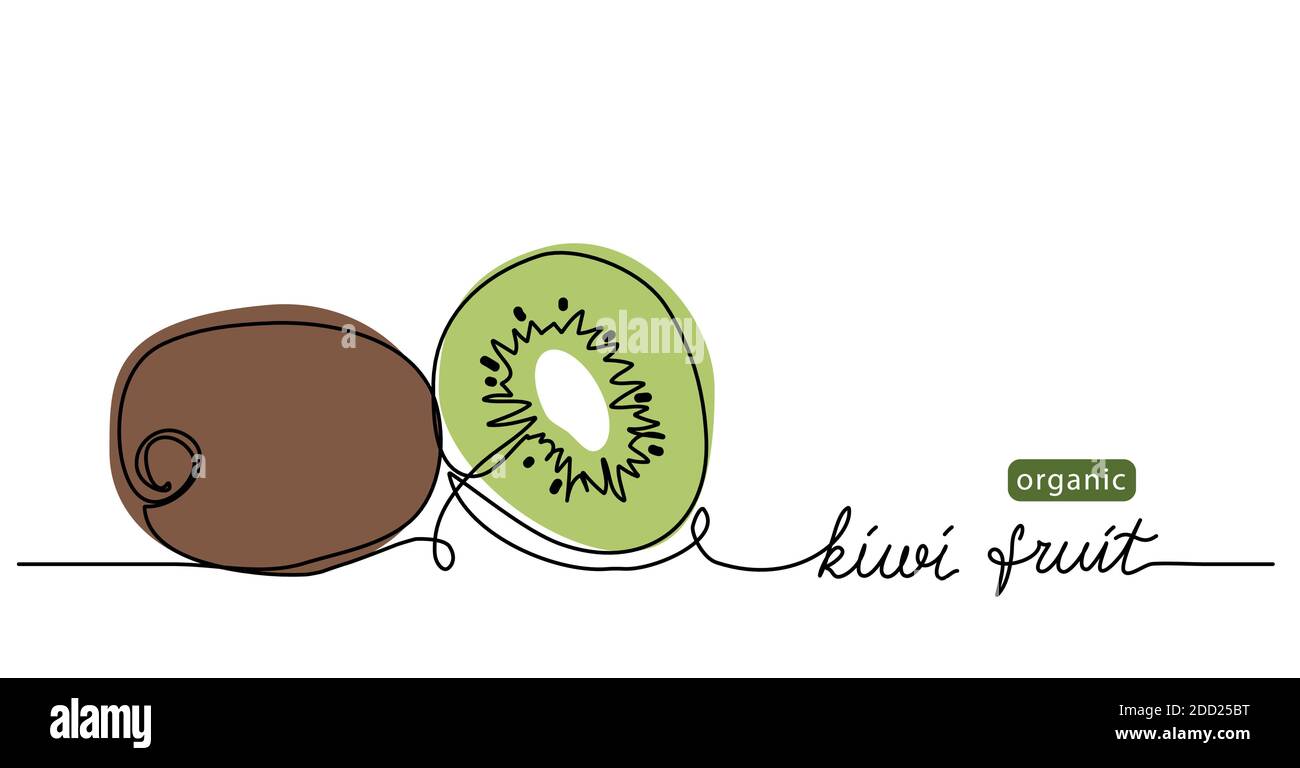 Illustration du vecteur de fruit kiwi, arrière-plan. Illustration d'un dessin sur une ligne avec des kiwis en lettrage Illustration de Vecteur