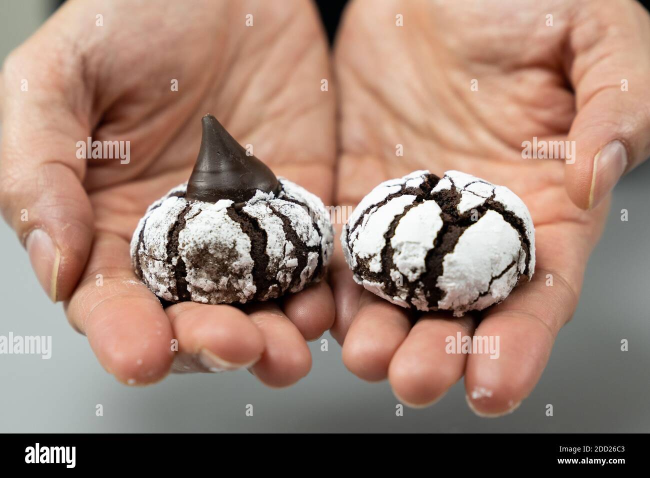 Biscuits à la crinkle au chocolat en poudre de sucre Banque D'Images