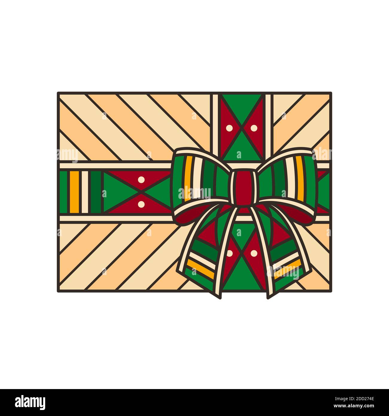 Boîte-cadeau en style kente - illustration vectorielle isolée. Kente est un textile traditionnel africain coloré, comme le tissu ou les rubans. Aussi symbole de Kwanzaa Illustration de Vecteur