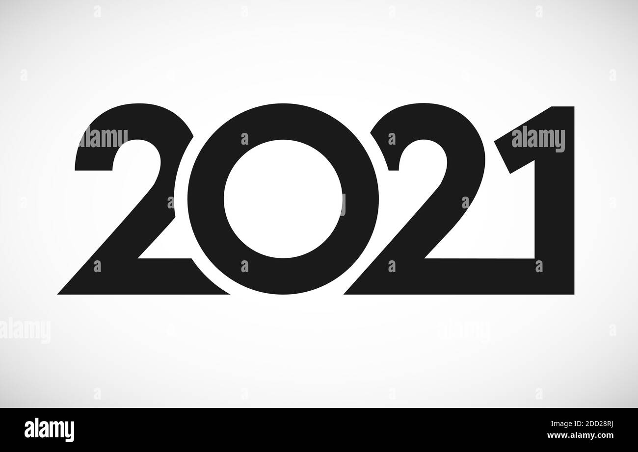 2021 UN concept de bonne année. Logotype classique. Modèle de conception graphique isolé abstrait. Chiffres de style monochrome. Idée de masque vectoriel avec Illustration de Vecteur