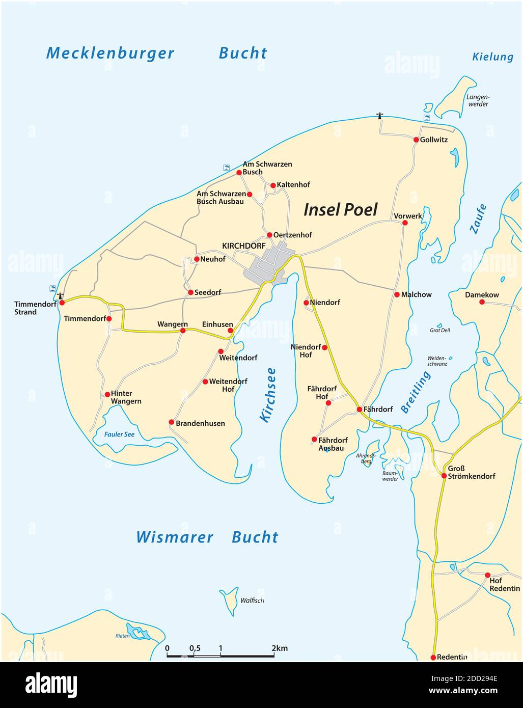 Carte vectorielle de l'île allemande de la mer Baltique Poel Illustration de Vecteur