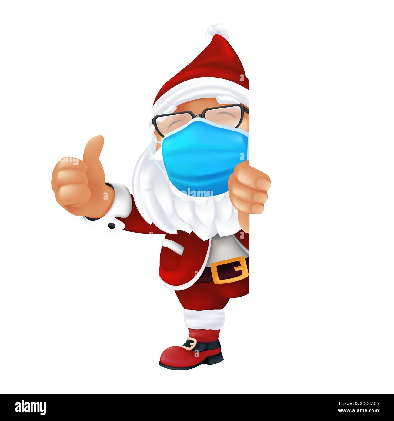Drôle de dessin animé Santa Claus portant un masque chirurgical de protection du visage. Rire et sourire personnage de Noël dans le costume traditionnel peeking de la co Illustration de Vecteur