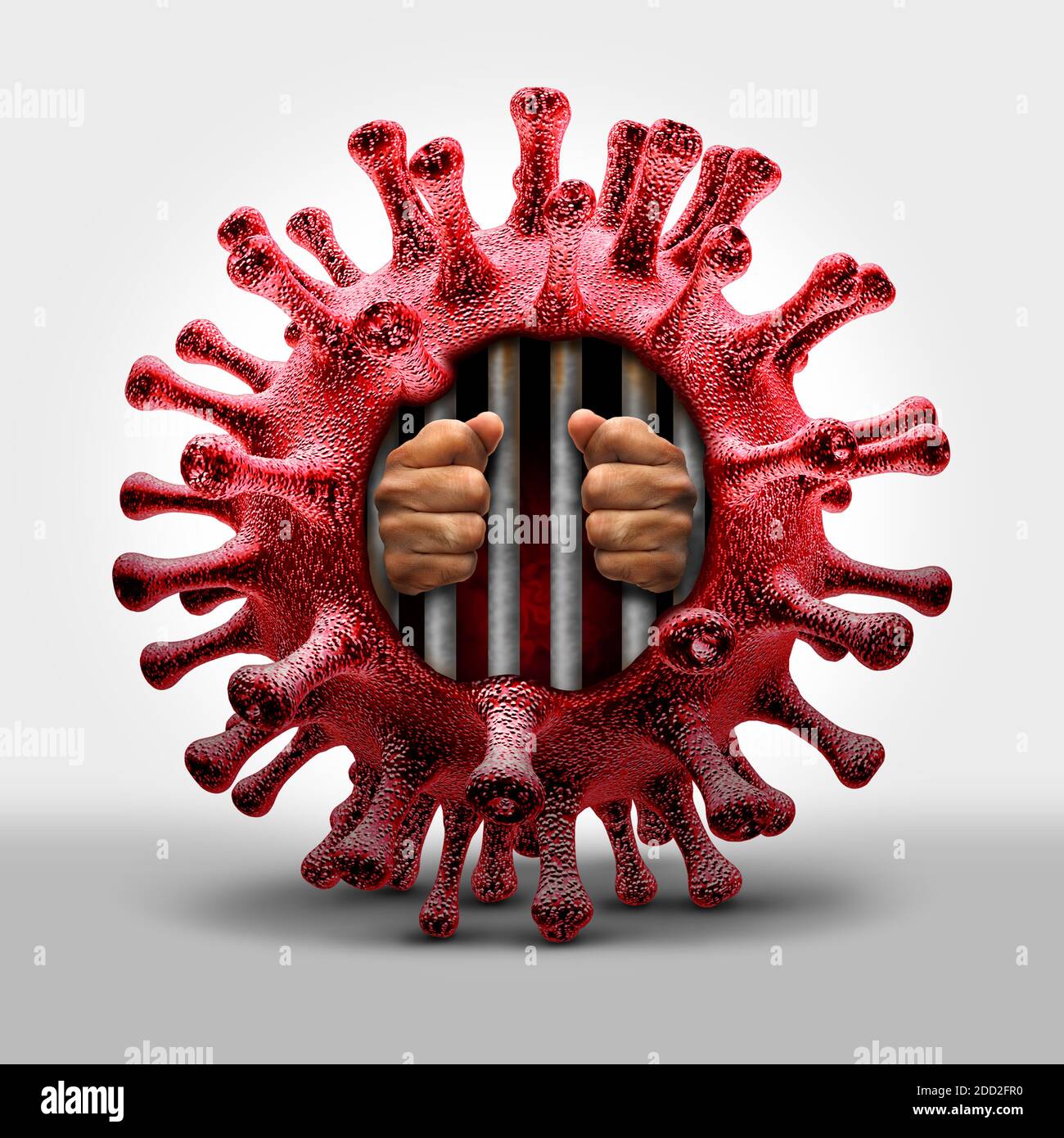 Confinement de la prison du virus et coronavirus ou covid-19 risque pour la santé maladie et éclosion de grippe ou grippe comme cas dangereux de souche virale comme une pandémie. Banque D'Images