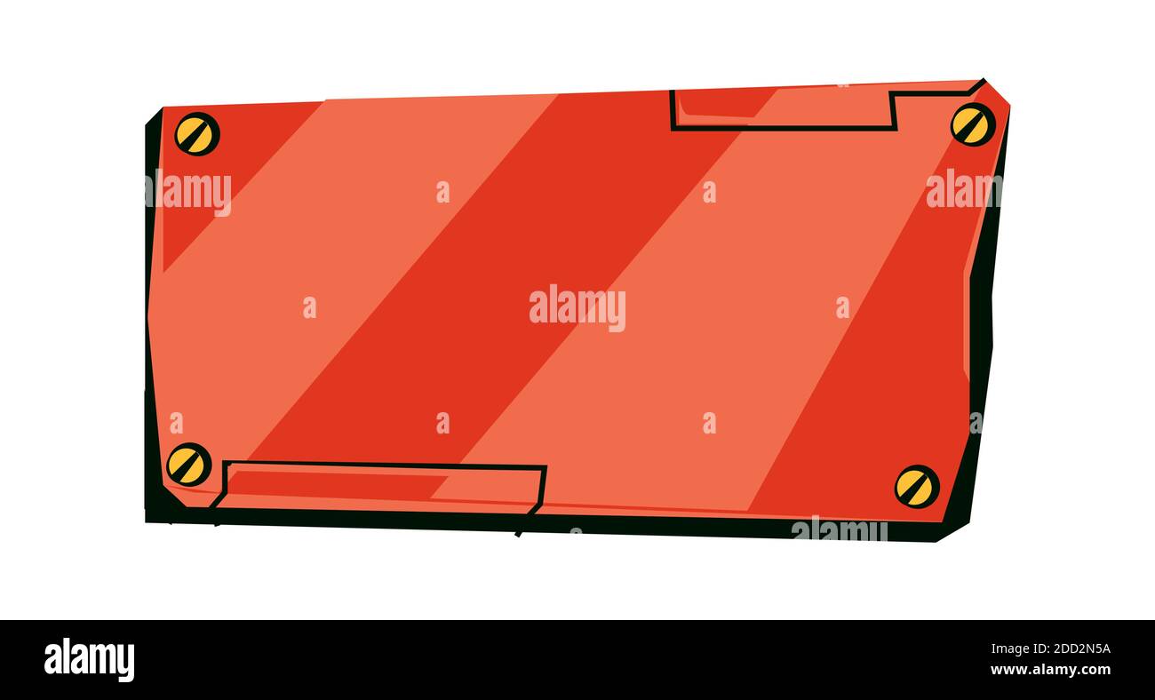 Plaque vierge en métal rouge avec vis, carte technologique pour interface graphique de jeu, illustration vectorielle de dessin animé Illustration de Vecteur