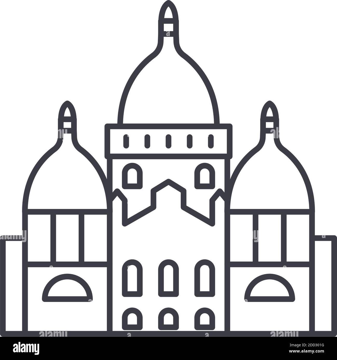 Icône cathédrale de Paris, illustration isolée linéaire, vecteur ligne mince, signe web design, symbole de concept de contour avec trait modifiable sur fond blanc Illustration de Vecteur