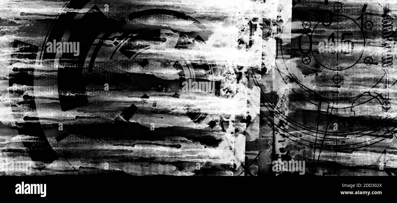 Abstrait grunge futuriste de la cyber-technologie fond. Dessin sur l'ancienne surface grasseuse. Illustration d'un cyber-punk urbain Banque D'Images