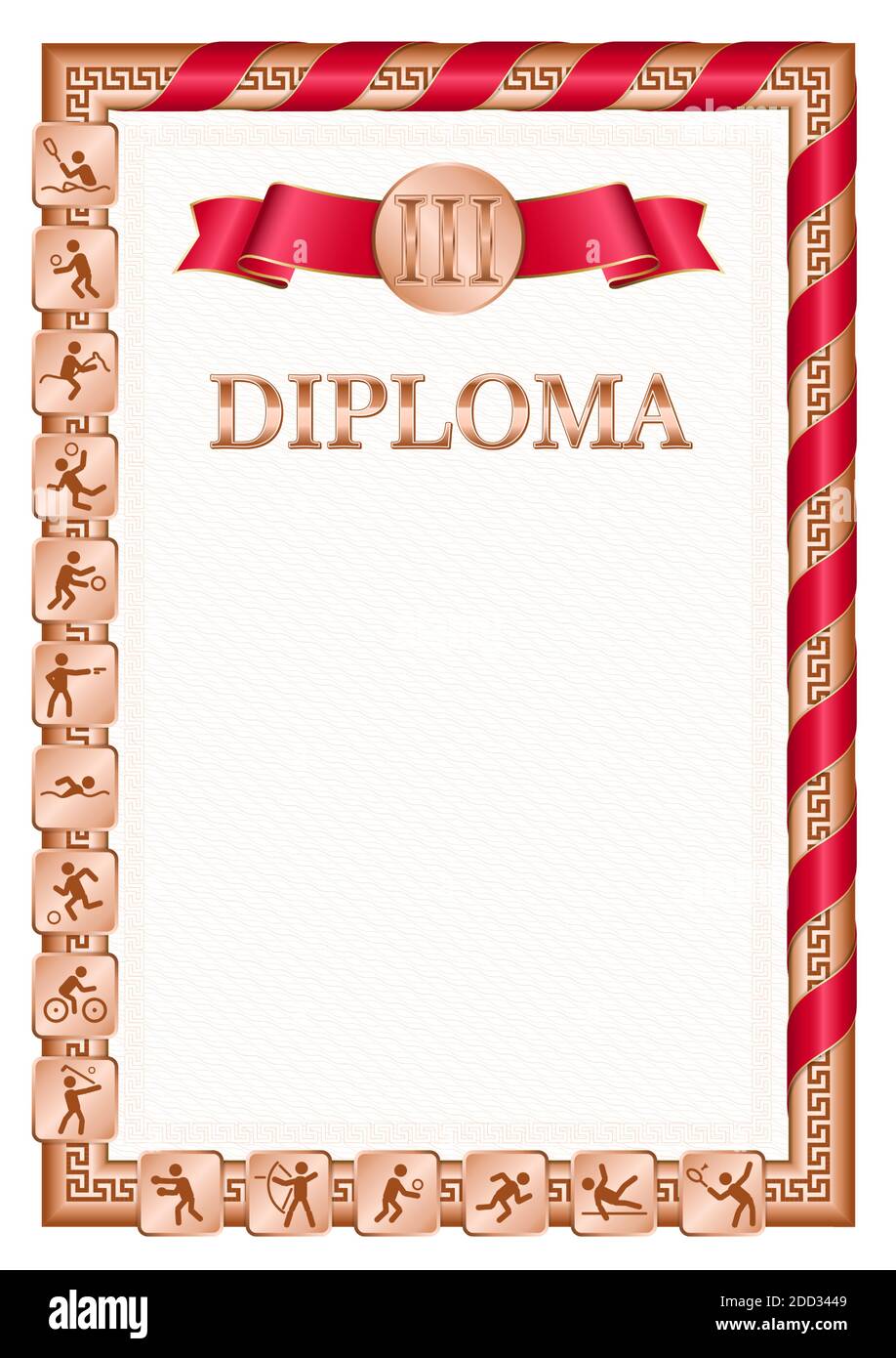 Diplôme vertical pour troisième place dans une compétition sportive, couleur bronze avec un ruban la couleur du drapeau de la Turquie. Image vectorielle. Illustration de Vecteur