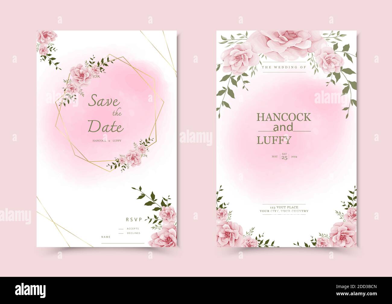 Magnifique Fond Avec Aquarelle Florale Modele De Carte D Invitation De Mariage Image Vectorielle Stock Alamy