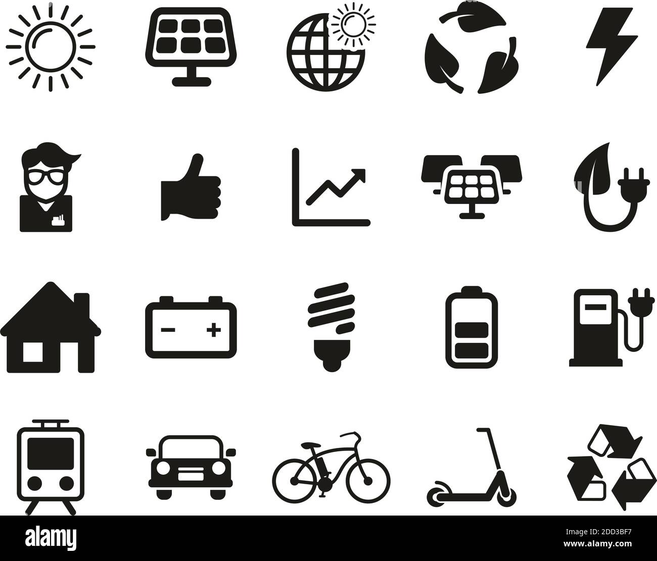 Kit noir et blanc icônes énergie solaire ou énergie renouvelable Grande Illustration de Vecteur