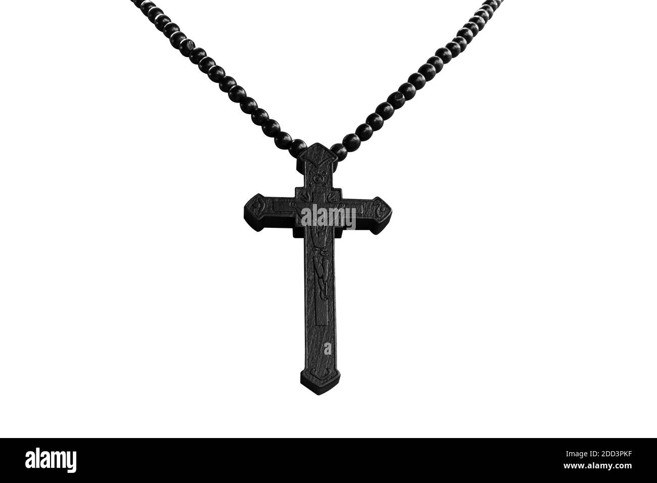 Collier croix chrétienne isolée sur un fond blanc. Objet avec masque. Banque D'Images