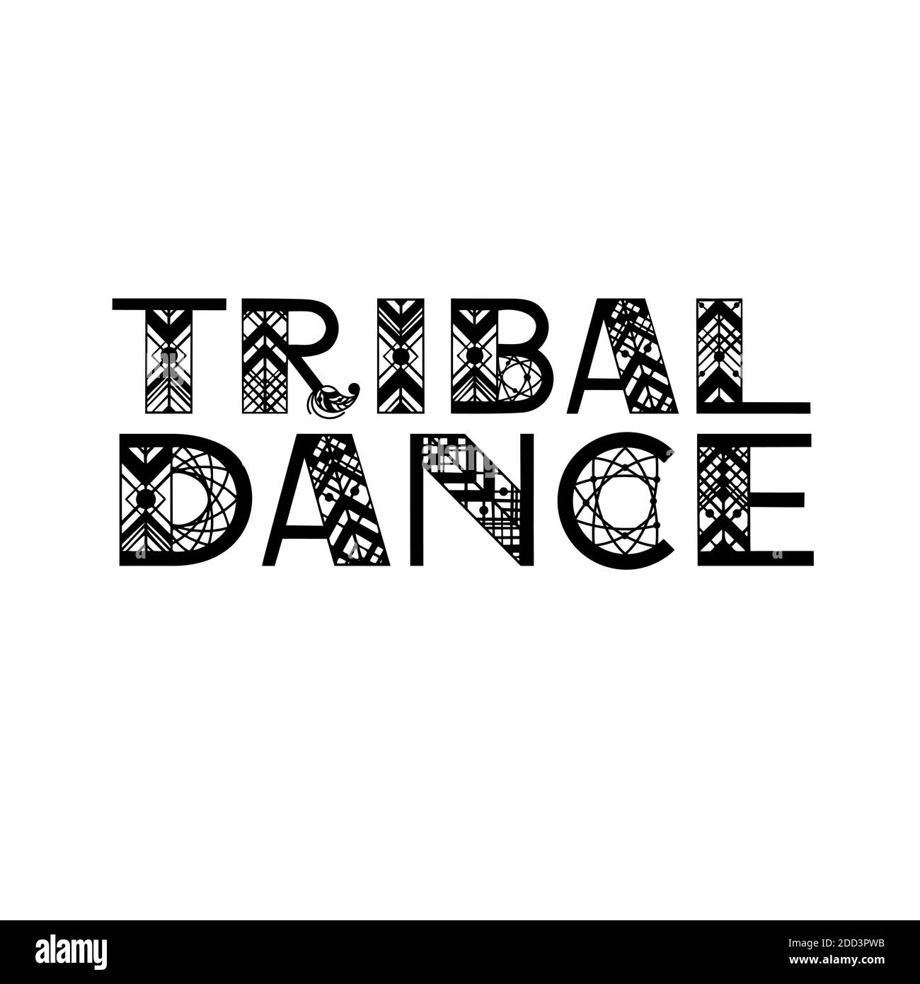 Nom de style de danse tribale écrit par des lettres ethniques. Design vectoriel dessiné à la main pour bannières, cartes, affiches, prospectus et invitations de fête Illustration de Vecteur