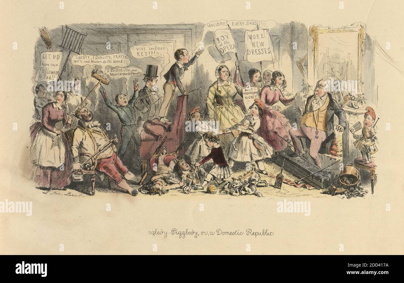 Gravure ancienne de l'higgledy-piggledy, Or, une République nationale 1849, par John Leech (caricaturiste) caricatures de Victorians. Caricature satirique Banque D'Images