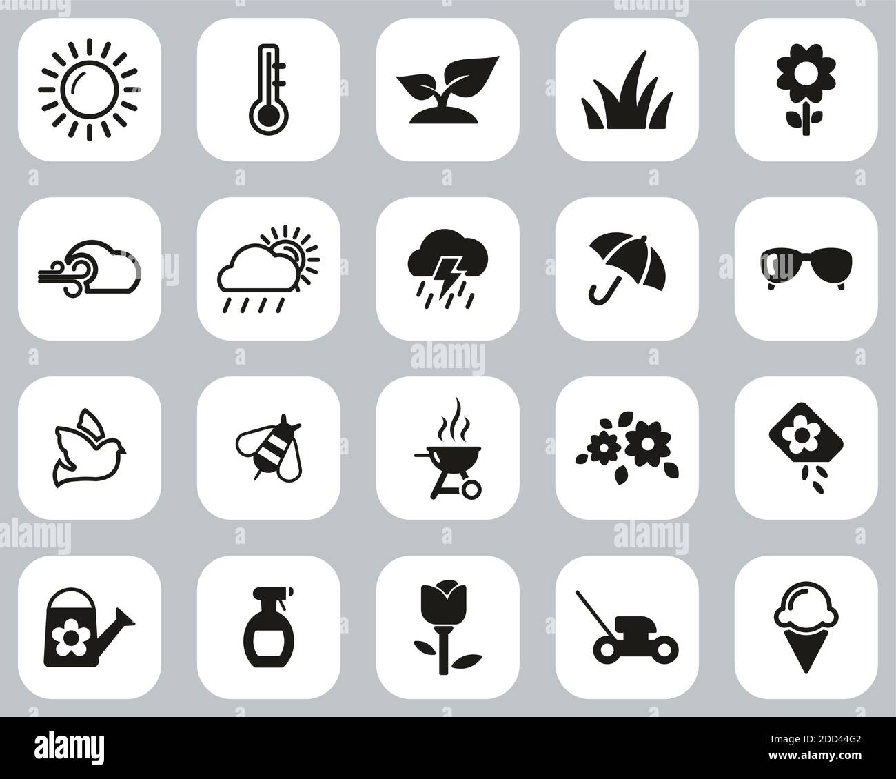 Spring Icons – ensemble de design plat noir et blanc grand Illustration de Vecteur