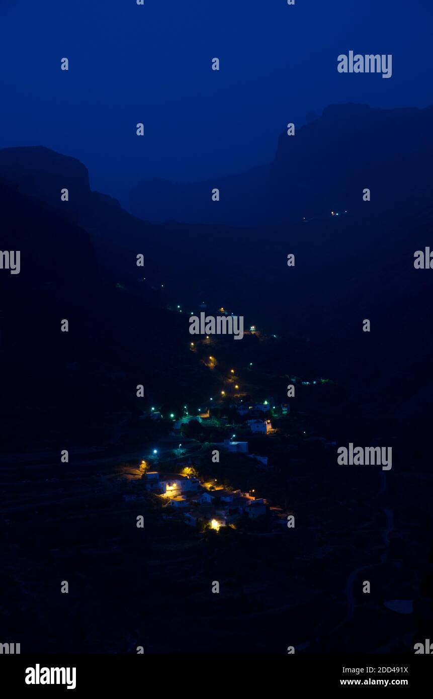 Village d'El Juncal la nuit. Le parc rural Nublo. Grande Canarie. Îles Canaries. Espagne. Banque D'Images