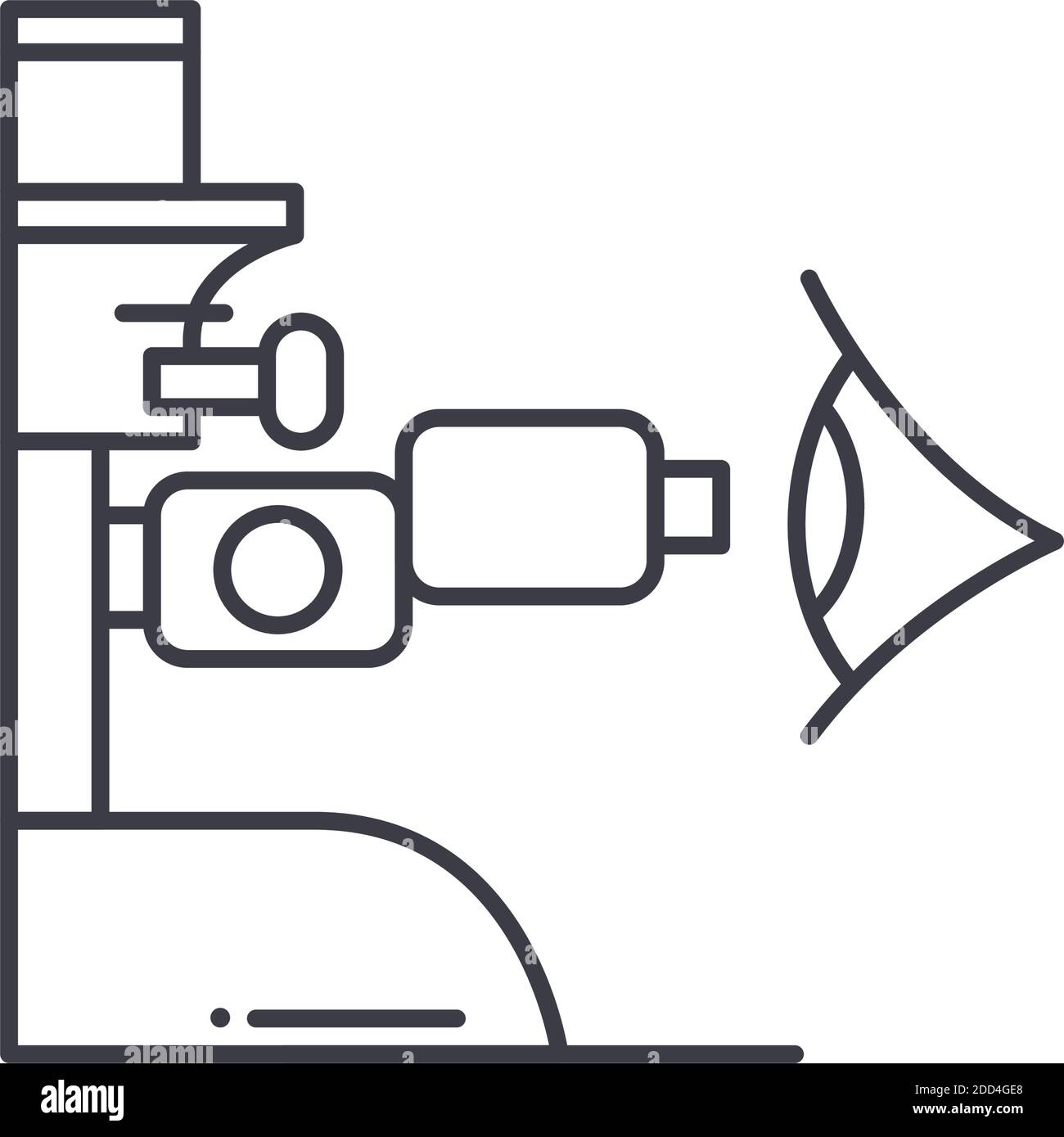 Icône de test oculaire, illustration isolée linéaire, vecteur de ligne mince, signe de conception Web, symbole de concept de contour avec contour modifiable sur fond blanc. Illustration de Vecteur