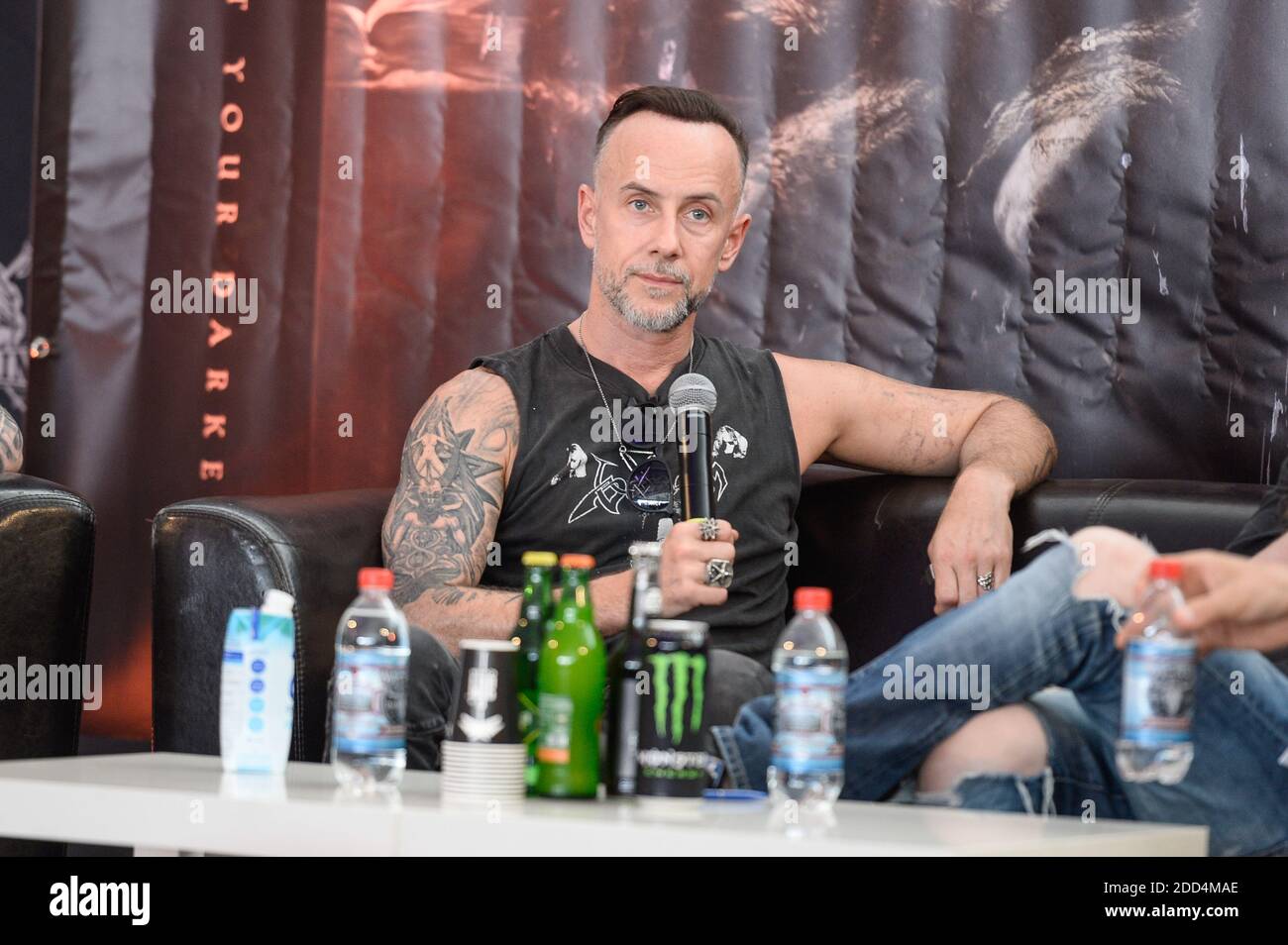 Adam Nergal Darski du groupe Behemoth participant à une conférence de presse lors du festival en plein air de Wacken, Allemagne, le 1er août 2018. Photo de Julien Reynaud/APS-Medias/ABACAPRESS.COM Banque D'Images