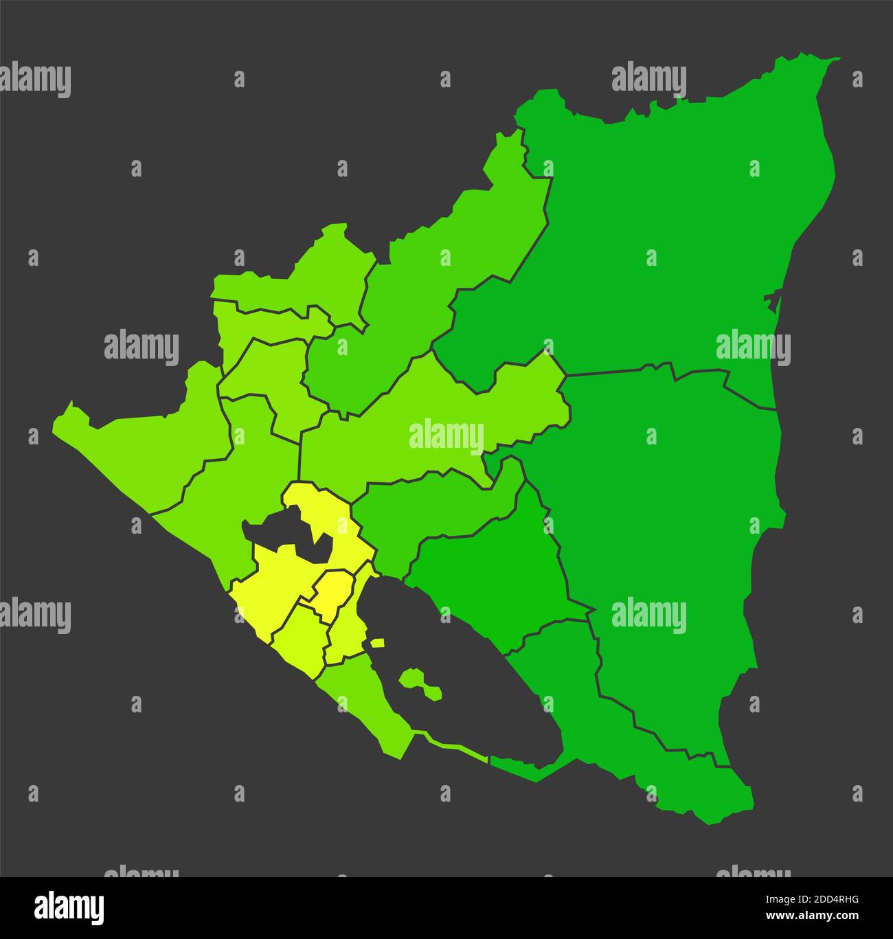 Carte de chaleur de la population du Nicaragua comme illustration de densité de couleur Banque D'Images