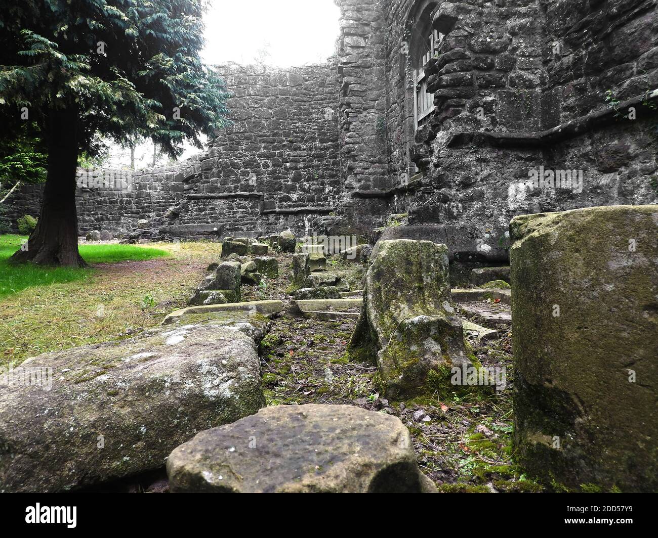 Des pierres sculptées excavées à l'abbaye de Whalley , Lancashire , Royaume-Uni en 2020) - en 1296, les moines de Stanlow point, Cheshire déménagea vers le nord à Whalley, Lancashire où ils construirent un nouveau monastère à côté de la rivière Calder. Il y avait déjà une chapelle sur le site, érigée par Pierre de Chester, le recteur de Whalley, et ce bâtiment du XIIIe siècle fut incorporé dans le nouveau monastère. La pierre de fondation de la nouvelle église abbatiale a été posée en juin 1296 par Henry de Lacy, le 10e Baron de Halton. Banque D'Images
