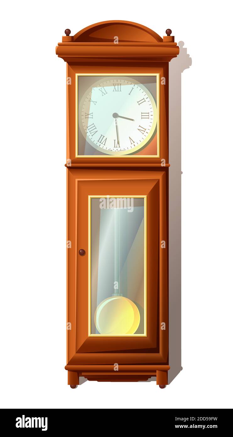 illustration d'une icône vectorielle réaliste en 3d représentant une horloge ancienne en bois et en verre, à l'ancienne. Isolé sur fond blanc. Illustration de Vecteur