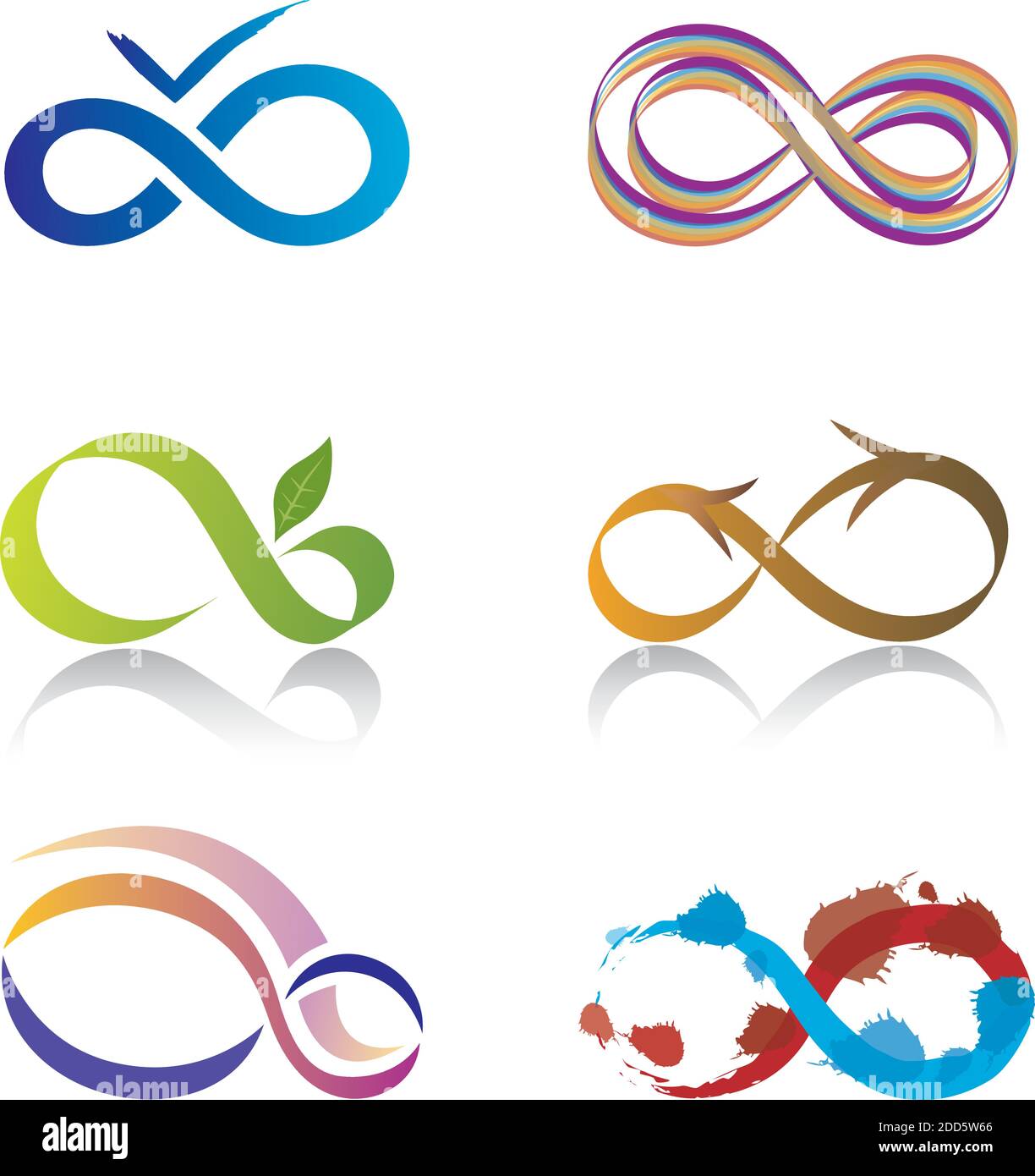 Ensemble de six icônes Infinity - plusieurs formes et couleurs Arc-en-ciel Illustration de Vecteur