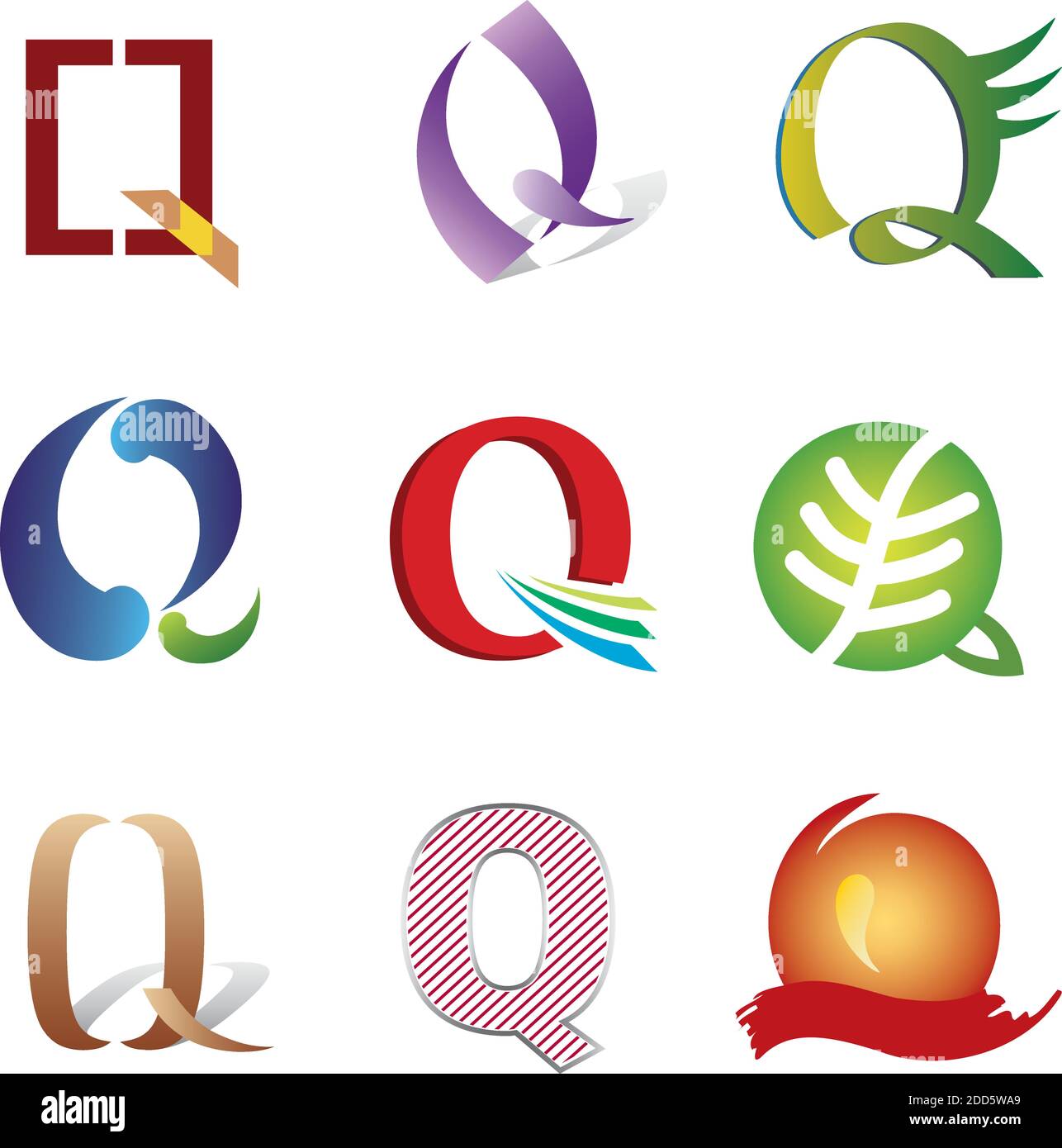Jeu d'icônes de lettre Q décorative - éléments pour le logo Conception Illustration de Vecteur