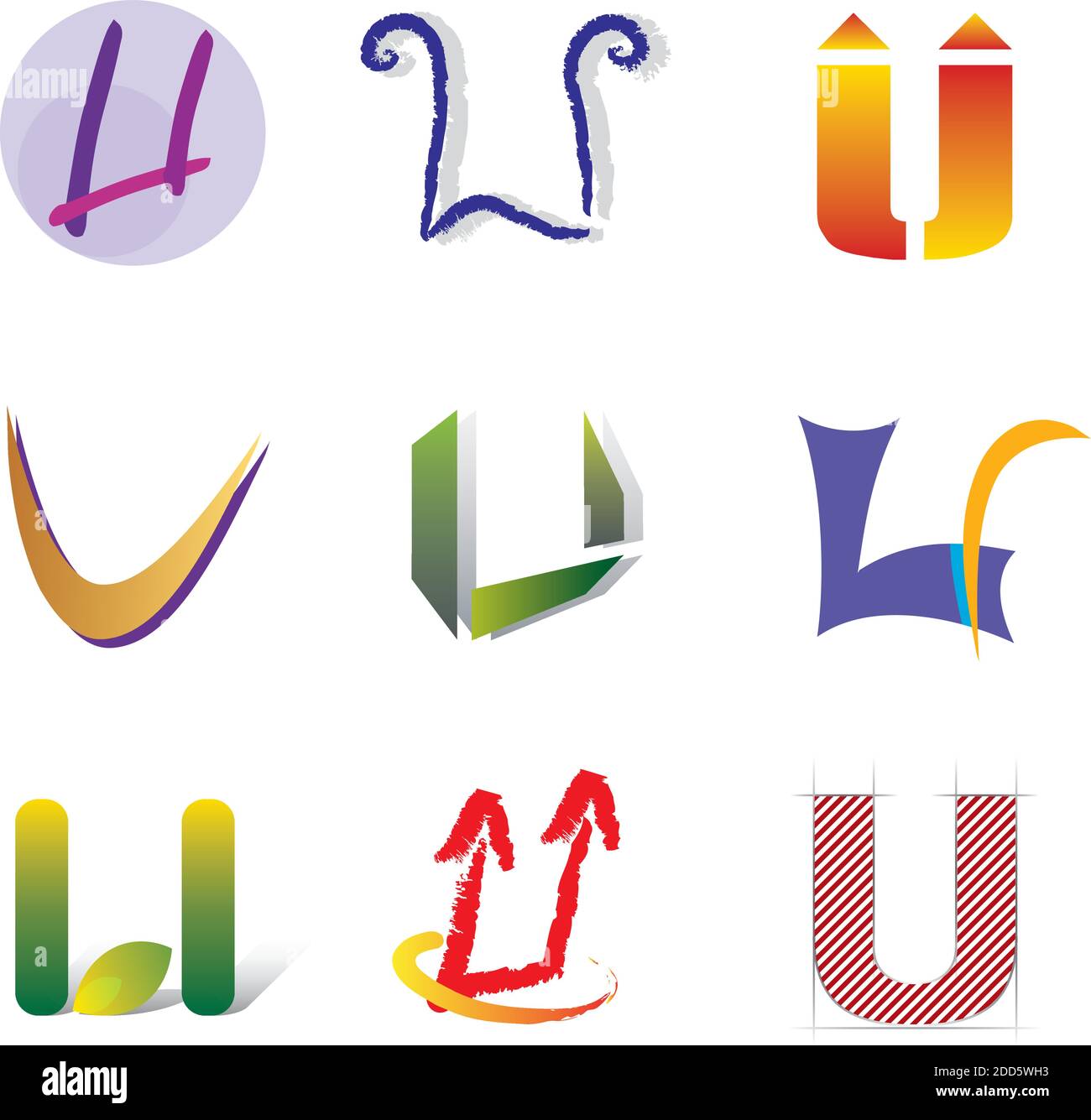 Jeu d'icônes de lettre U décorative - éléments pour le logo Design - multicolore Illustration de Vecteur
