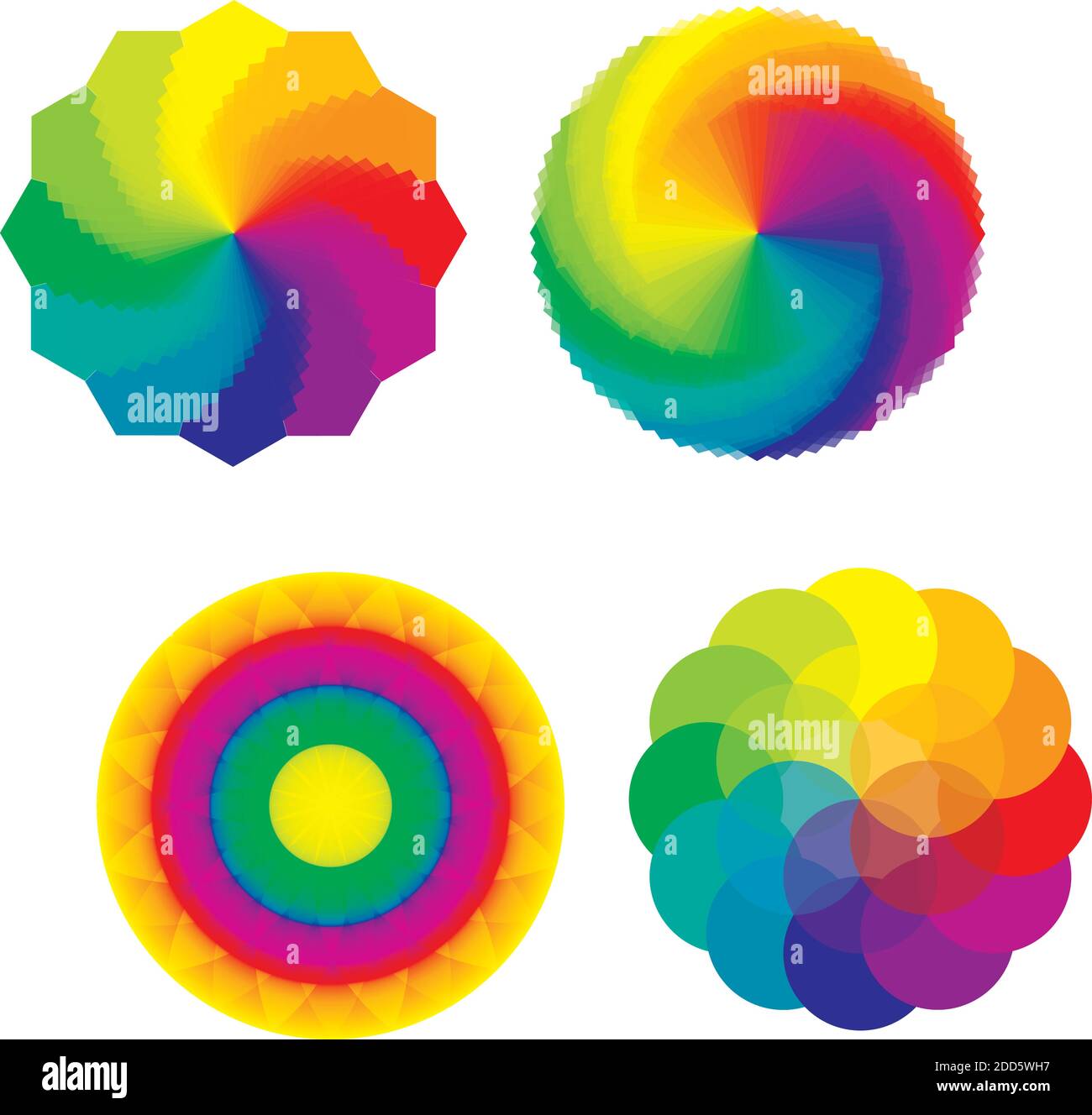Ensemble de quatre roues de couleur - cercles, fleur de vie en couleurs arc-en-ciel Illustration de Vecteur