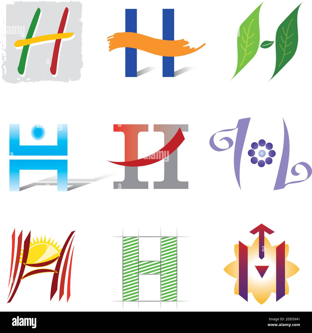 Jeu d'icônes de lettre H décorative - éléments pour le logo Design - multicolore Illustration de Vecteur