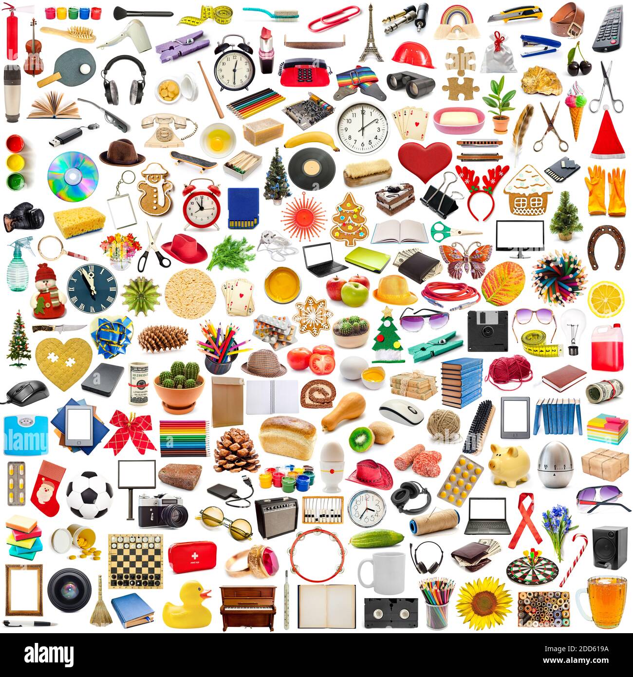 collection d'objets isolée sur fond blanc Banque D'Images