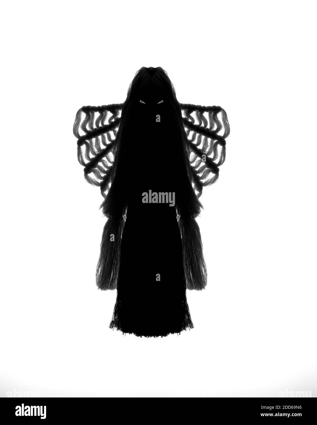 Silhouette de macrame main tissée avec cordon gardien ange avec ailes sur fond blanc Banque D'Images