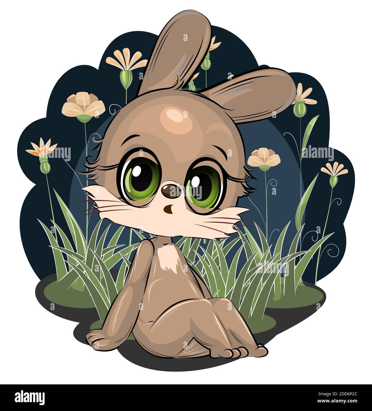 Petit lièvre. Lapin cub. Mignon animal drôle sur le fond d'un été floraison prairie. Enfant. Style de dessin animé. Isolé sur blanc. Banque D'Images